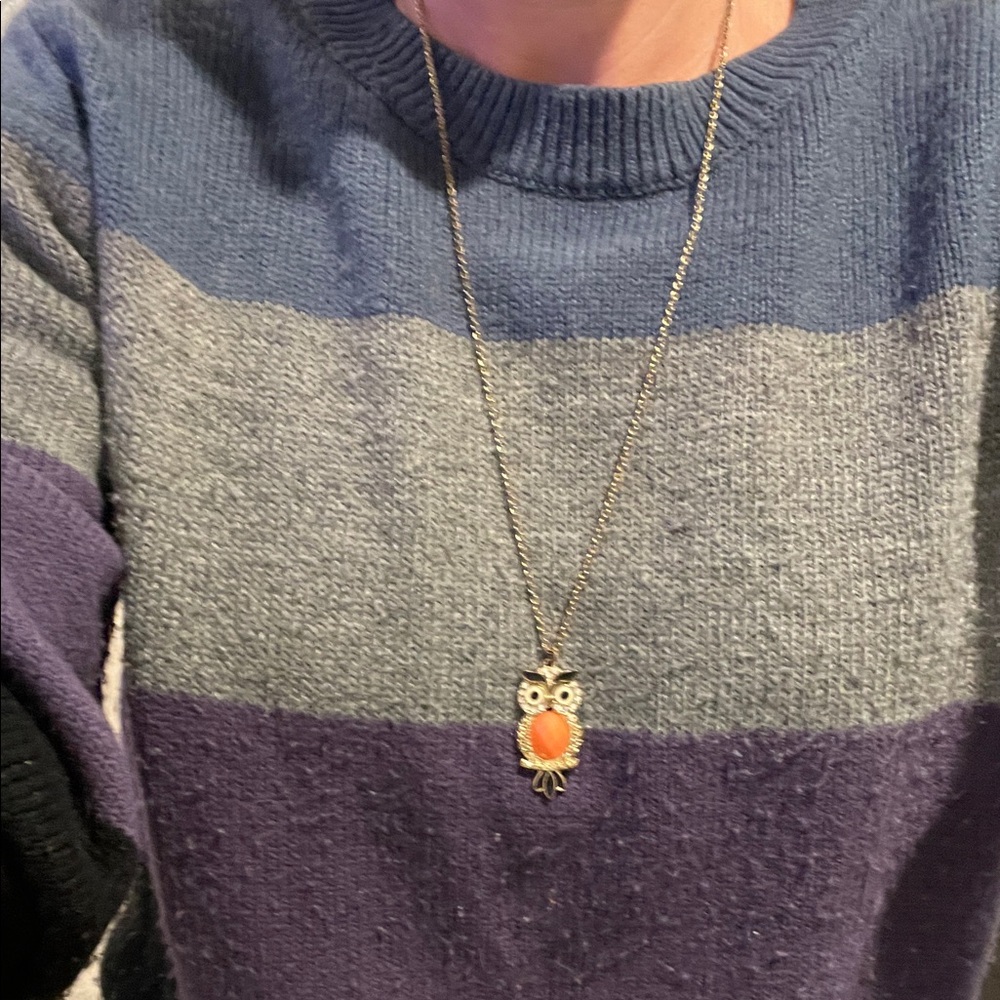 Charming Owl Pendant Necklace - Orange and Gold